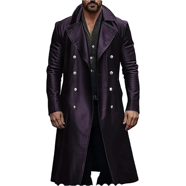 Mens Vintage Trench Coat Military Uniform Leather Jacket